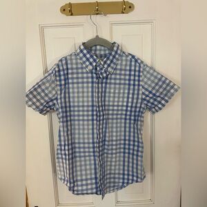 Boys JCrew Short Sleeve Blue Plaid Button Down Size 6-7